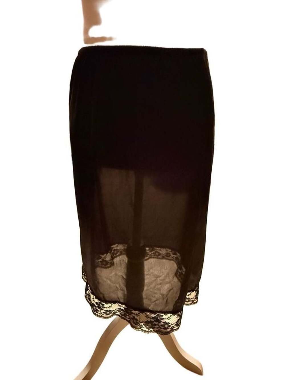 Vintage Half Slip Size Small Black Nylon Lace Trim Skirt
